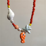 Ceramic Fish Starfish Shell Combo Necklace