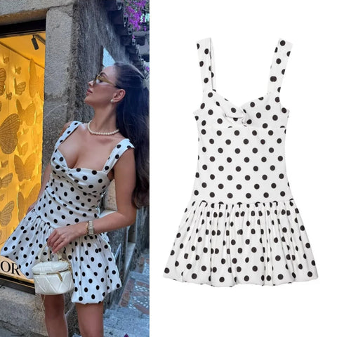 Low Cut Slim Polka Dot Dress