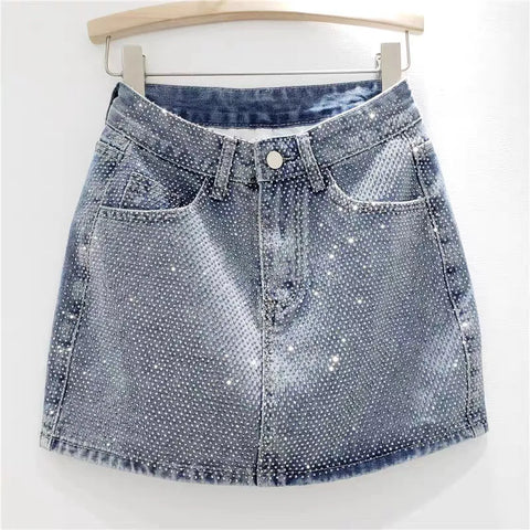 Diamond Studded Denim Skirt