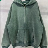 Acid Wash Thick Cotton Zip Up Hoodie