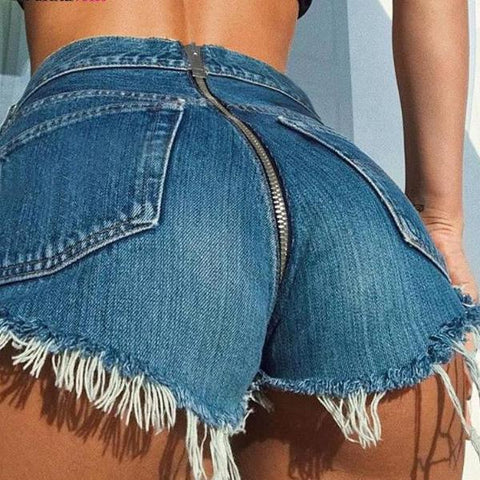 Back Zipper Distressed Denim Shorts