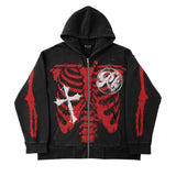 Oversized Skeleton Zip Up Hoodie