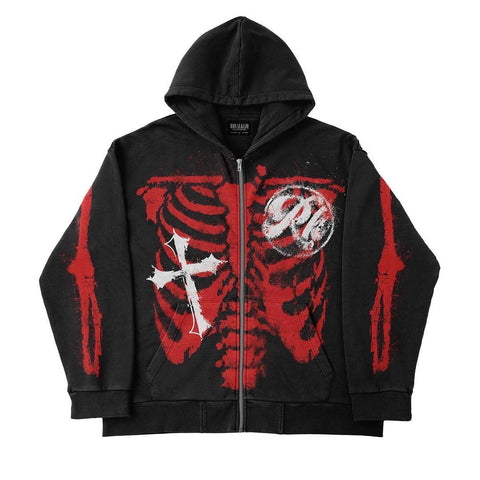 Oversized Skeleton Zip Up Hoodie