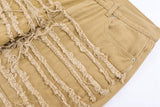Solid Frayed Straight Denim