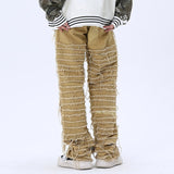 Solid Frayed Straight Denim
