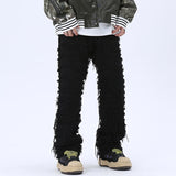 Solid Frayed Straight Denim