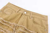 Solid Frayed Straight Denim