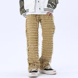 Solid Frayed Straight Denim