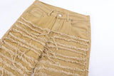 Solid Frayed Straight Denim