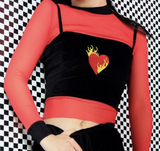 "Flaming Heart" Velvet Top