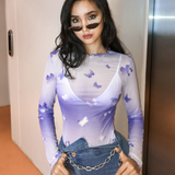 Purple Butterfly Meshed Top