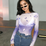 Purple Butterfly Meshed Top