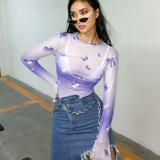 Purple Butterfly Meshed Top