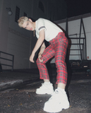 Red Plaid High Waisted Trousers