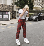 Red Plaid High Waisted Trousers