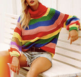 Rainbow Knit Turtleneck Sweater