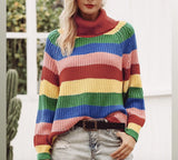 Rainbow Knit Turtleneck Sweater