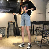 Long Distressed Denim Shorts