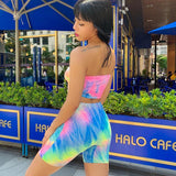 Tie Dye Tube Top Biker Shorts 2 Two Piece Set