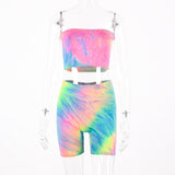 Tie Dye Tube Top Biker Shorts 2 Two Piece Set