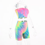 Tie Dye Tube Top Biker Shorts 2 Two Piece Set