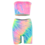 Tie Dye Tube Top Biker Shorts 2 Two Piece Set