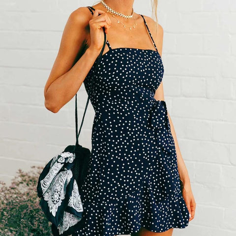 Spaghetti Strap Polka Dot Ruffled Mini Dress