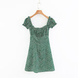 Buttoned Floral Mini Dress With Ruffled Shoulders
