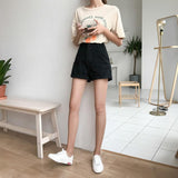 High Waisted Contracted Denim Shorts