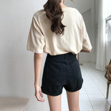 High Waisted Contracted Denim Shorts