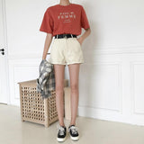 High Waisted Contracted Denim Shorts