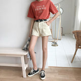 High Waisted Contracted Denim Shorts