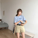 High Waisted Contracted Denim Shorts