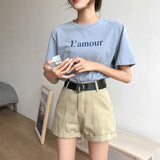 High Waisted Contracted Denim Shorts