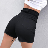 Hight Waisted Cut Denim Shorts