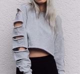 French Terry Cut Sleeve Crop Top Sweater
