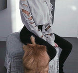 French Terry Cut Sleeve Crop Top Sweater