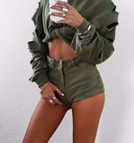 French Terry Cut Sleeve Crop Top Sweater