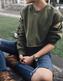 French Terry Cut Sleeve Crop Top Sweater