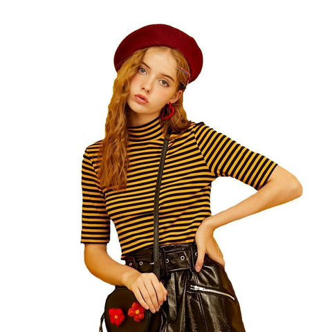 Striped Mock Neck Tee