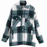 Oversized Wool Plaid Button Up Jacket