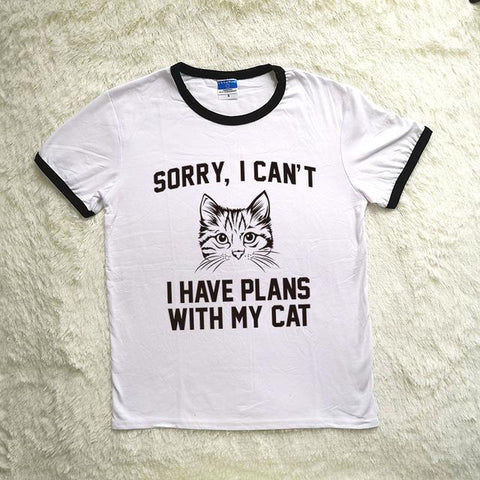 "Sorry I Cant I Have Plans with My Cat" Ringer Tee