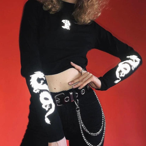 3M Reflective Dragon Mock Turtleneck Top