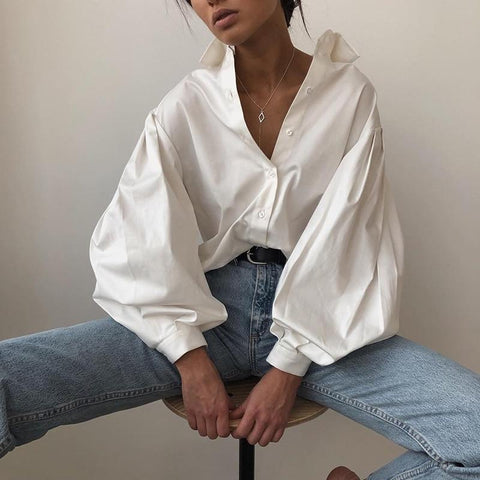 Lantern Sleeve Button Up Shirt