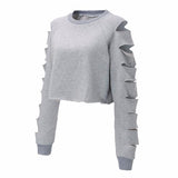 French Terry Cut Sleeve Crop Top Sweater