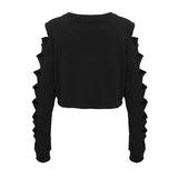 French Terry Cut Sleeve Crop Top Sweater