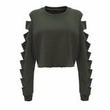 French Terry Cut Sleeve Crop Top Sweater