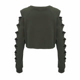 French Terry Cut Sleeve Crop Top Sweater