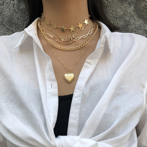 Vintage Layered Star Choker and Pendant Necklace
