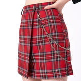 Vintage Red Plaid Skirt with Chain